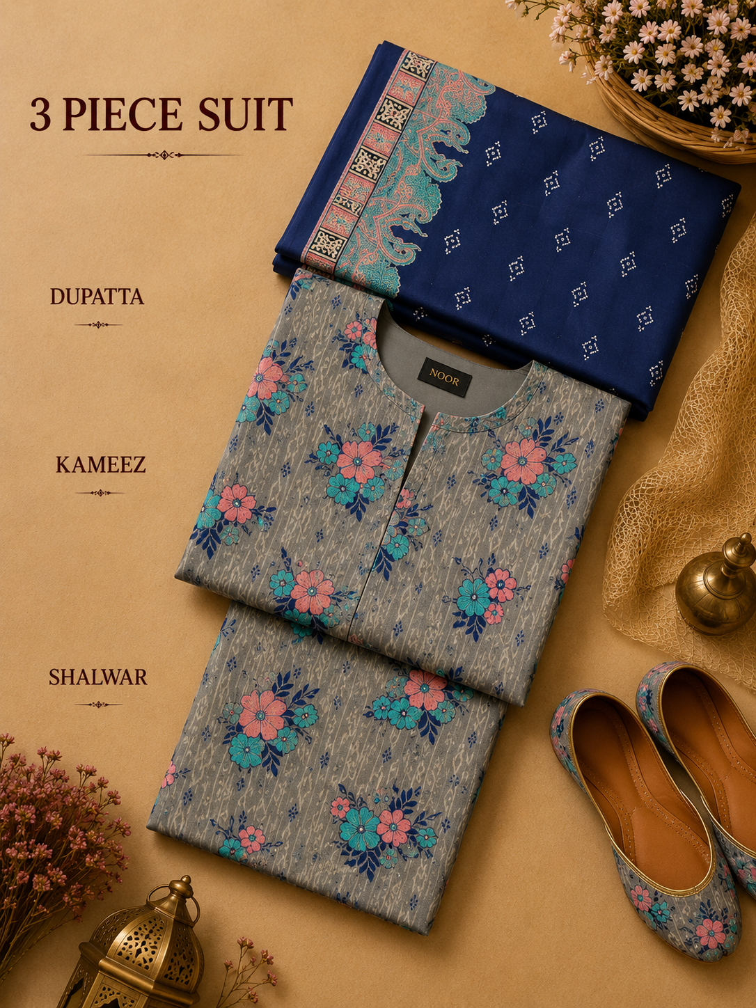 Signature Premium Unstitched 3PC Noble Lawn Suit - T1715