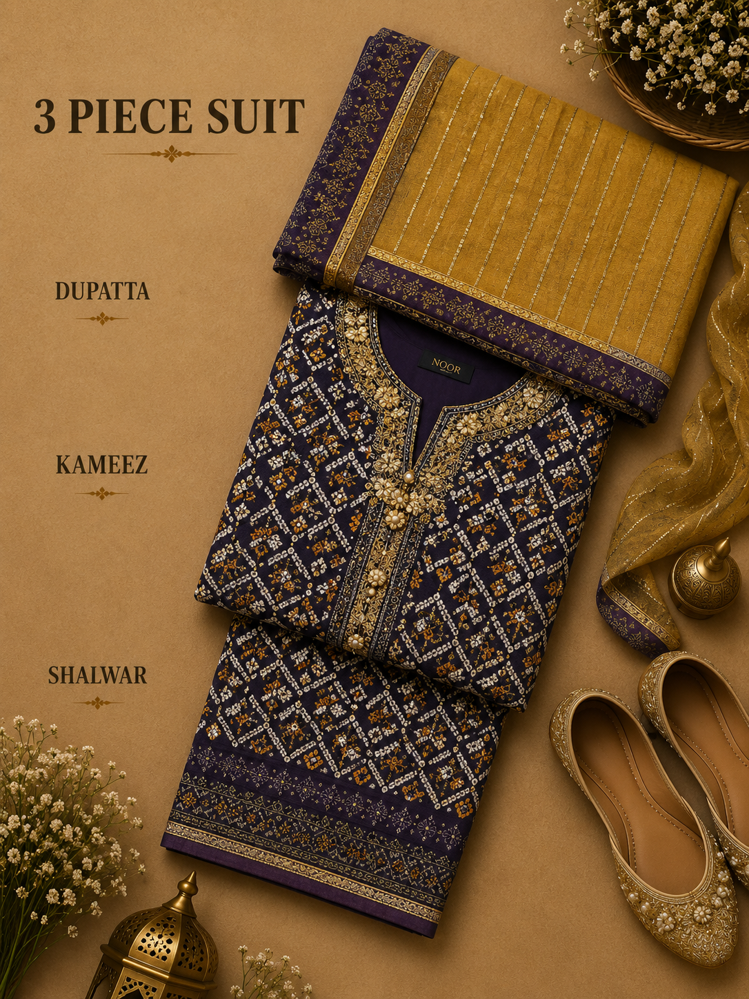 Signature Premium Unstitched 3PC Noble Lawn Suit - M1407