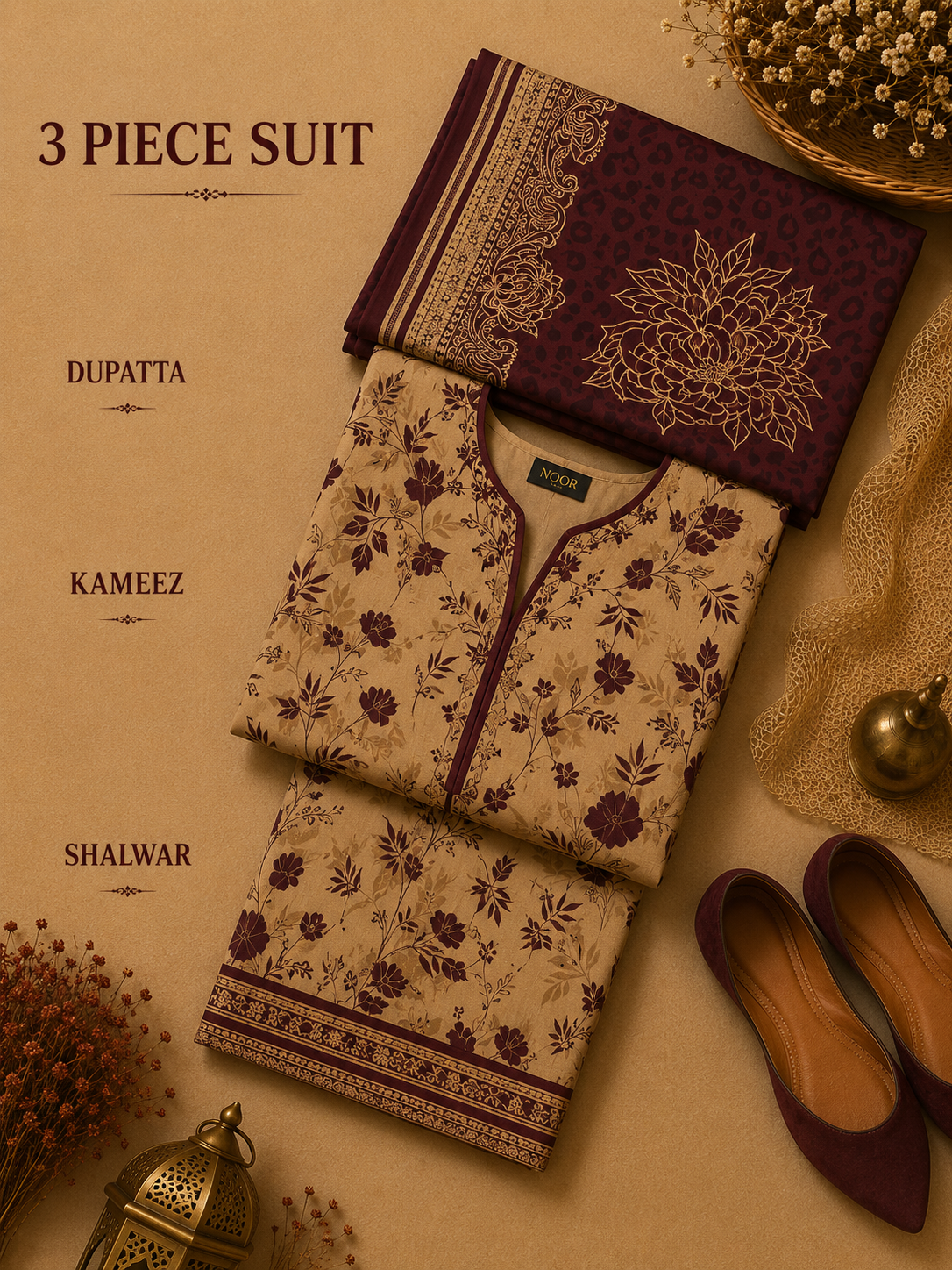 Signature Premium Unstitched 3PC Noble Lawn Suit - T1708