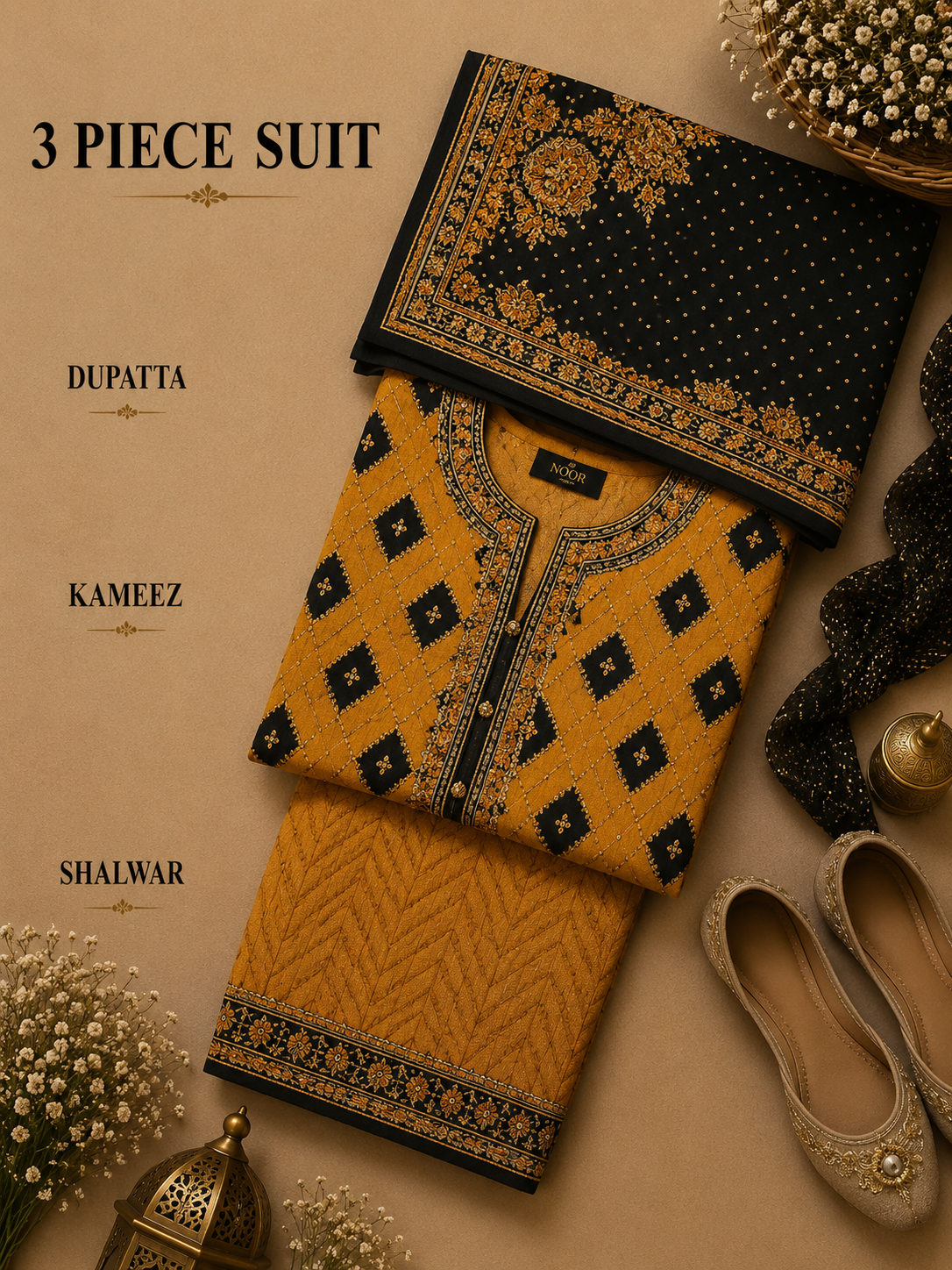 Signature Premium Unstitched 3PC Noble Lawn Suit - M1403