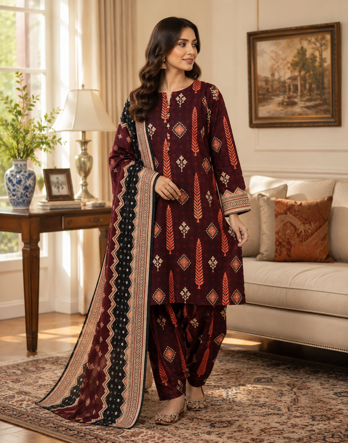 Swiss Lawn Unstitched 3 Piece Suit - A1602