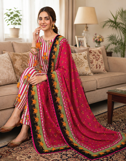 Swiss Lawn Unstitched 3 Piece Suit - A1615