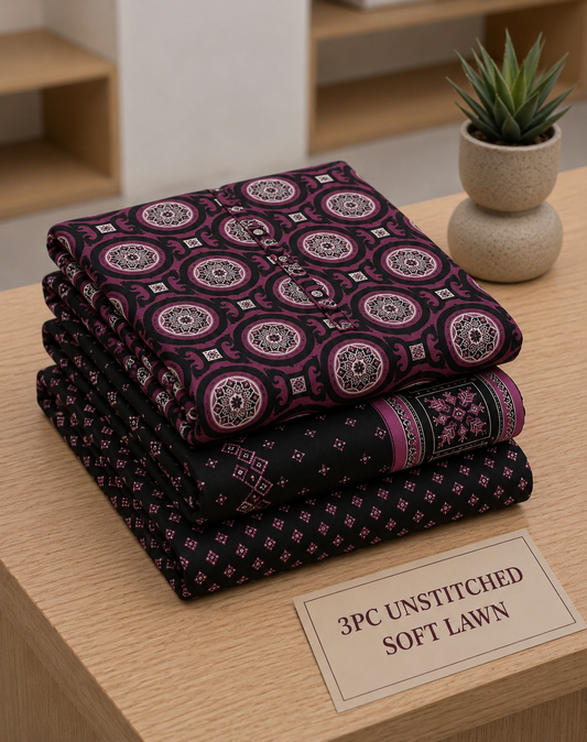 Soft Lawn Unstitched 3PC Women Suit - U1606