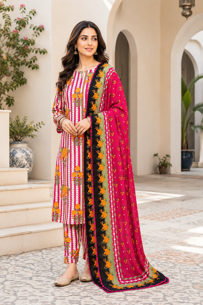 Swiss Lawn Unstitched 3 Piece Suit - A1615