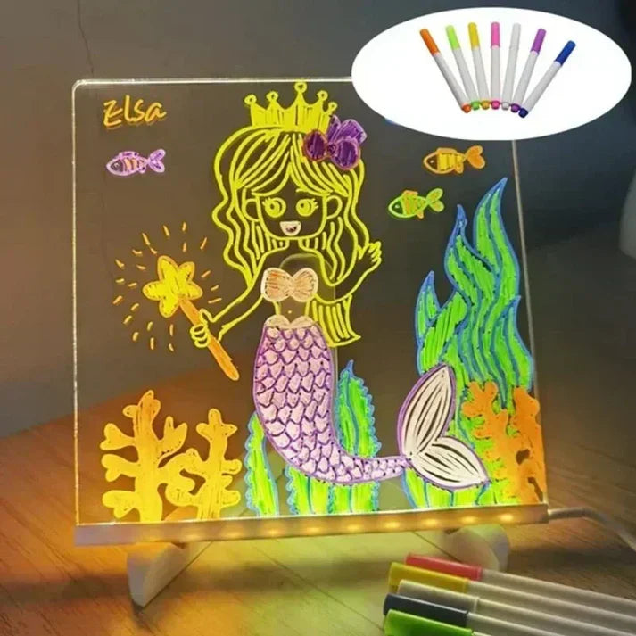 LED Light-Up Writing Board with Markers – Colorful Writing Pad with Stand & Erasable Pens for Kids